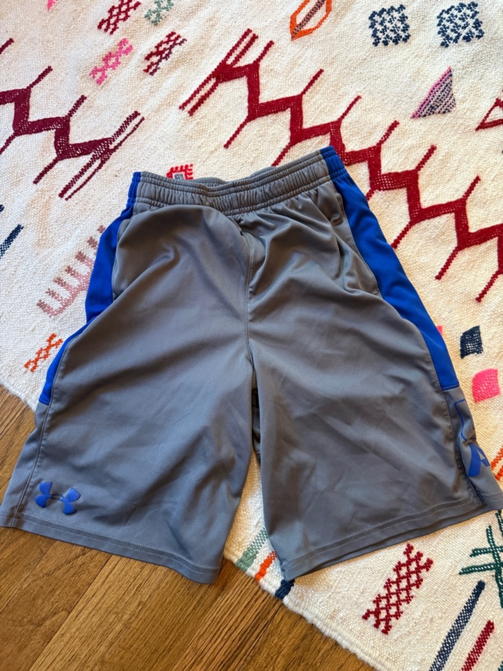 Under Armour Gray Shorts with Blue Side Panels - Boys